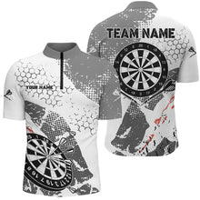 Load image into Gallery viewer, Retro Grey White Pattern Custom Darts Polo &amp; Quarter-Zip Shirts For Men, Grunge Darts Team Jerseys TDM2562