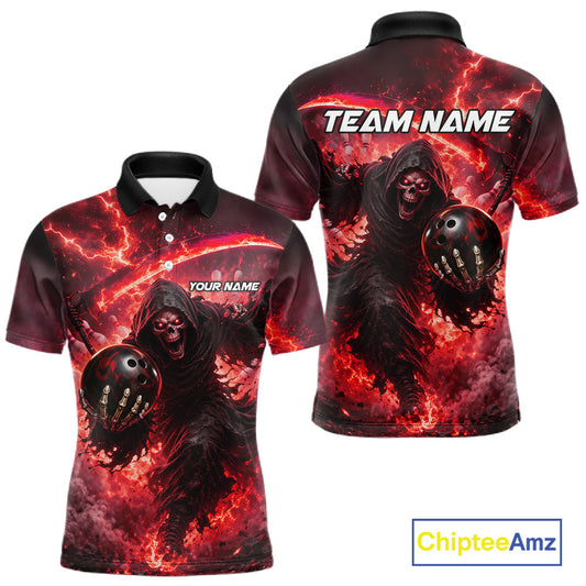 Red Grim Reaper Fire Smoke Bowling Jersey For Men Custom Bowling Team Shirt Polo & 1/4 Zip TDM7625