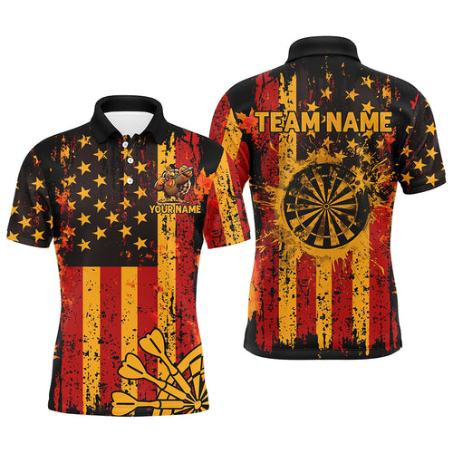 Custom Autumn Grunge Us Flag Patriotic Dart Shirts For Men, Thanksgiving Retro Darts Team Jerseys TDM2806