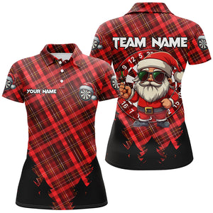 Funny Christmas Santa Custom Red Plaid Pattern Dart Shirts For Women, Christmas Darts Outfit Jerseys TDM2808