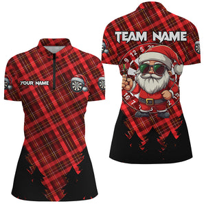 Funny Christmas Santa Custom Red Plaid Pattern Dart Shirts For Women, Christmas Darts Outfit Jerseys TDM2808