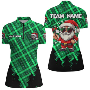 Funny Christmas Santa Custom Green Plaid Pattern Dart Shirts For Women, Christmas Darts Outfit Gift TDM2809