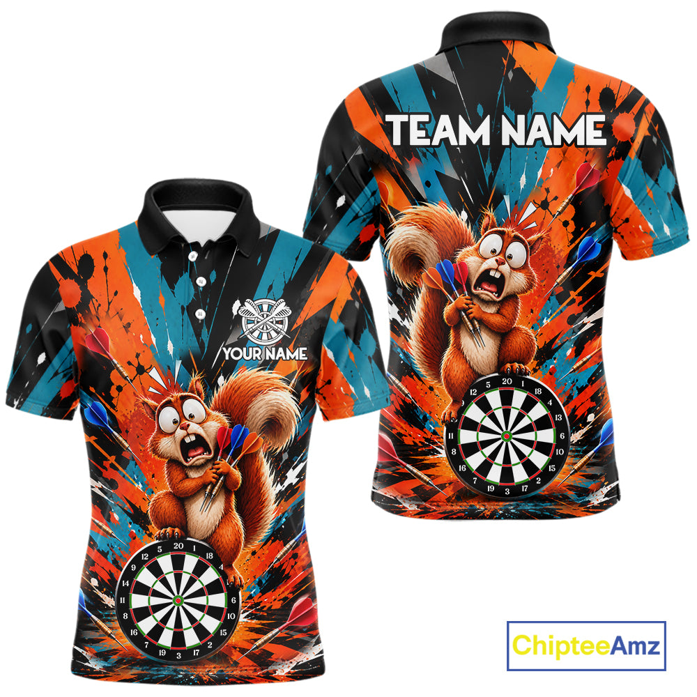 Orange And Turquoise Funny Squirrel Darts Shirts For Men Custom Darts Team Jersey Polo & 1/4 Zip TDM7970