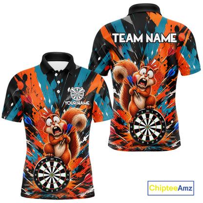 Orange And Turquoise Funny Squirrel Darts Shirts For Men Custom Darts Team Jersey Polo & 1/4 Zip TDM7970