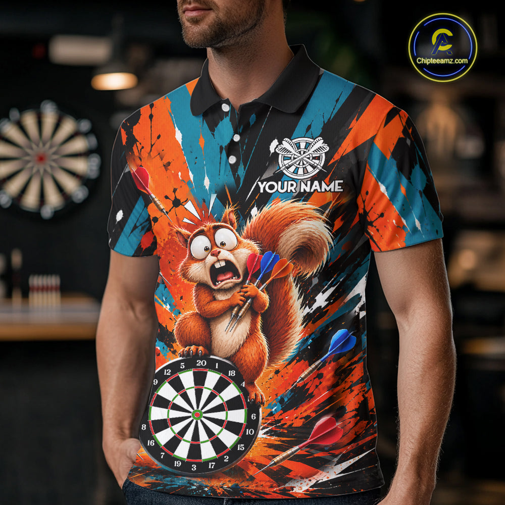 Orange And Turquoise Funny Squirrel Darts Shirts For Men Custom Darts Team Jersey Polo & 1/4 Zip TDM7970