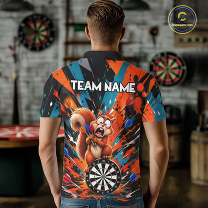 Orange And Turquoise Funny Squirrel Darts Shirts For Men Custom Darts Team Jersey Polo & 1/4 Zip TDM7970