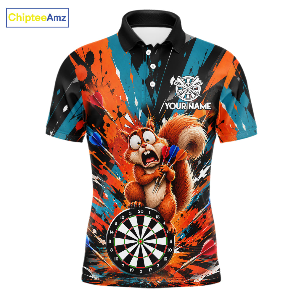 Orange And Turquoise Funny Squirrel Darts Shirts For Men Custom Darts Team Jersey Polo & 1/4 Zip TDM7970
