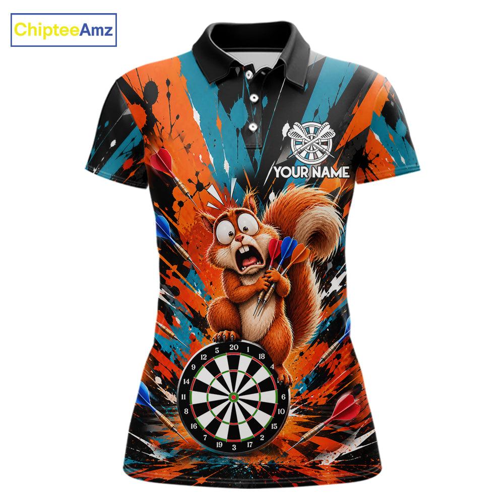 Orange And Turquoise Funny Squirrel Darts Shirts For Women Custom Darts Team Jersey Polo & 1/4 Zip TDM7970