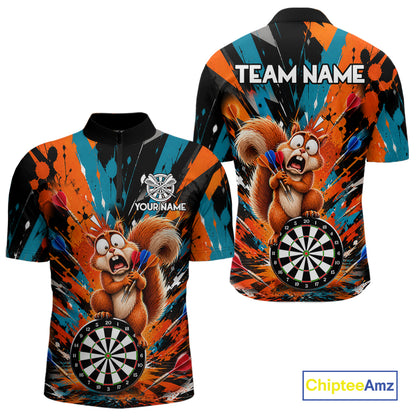 Orange And Turquoise Funny Squirrel Darts Shirts For Men Custom Darts Team Jersey Polo & 1/4 Zip TDM7970