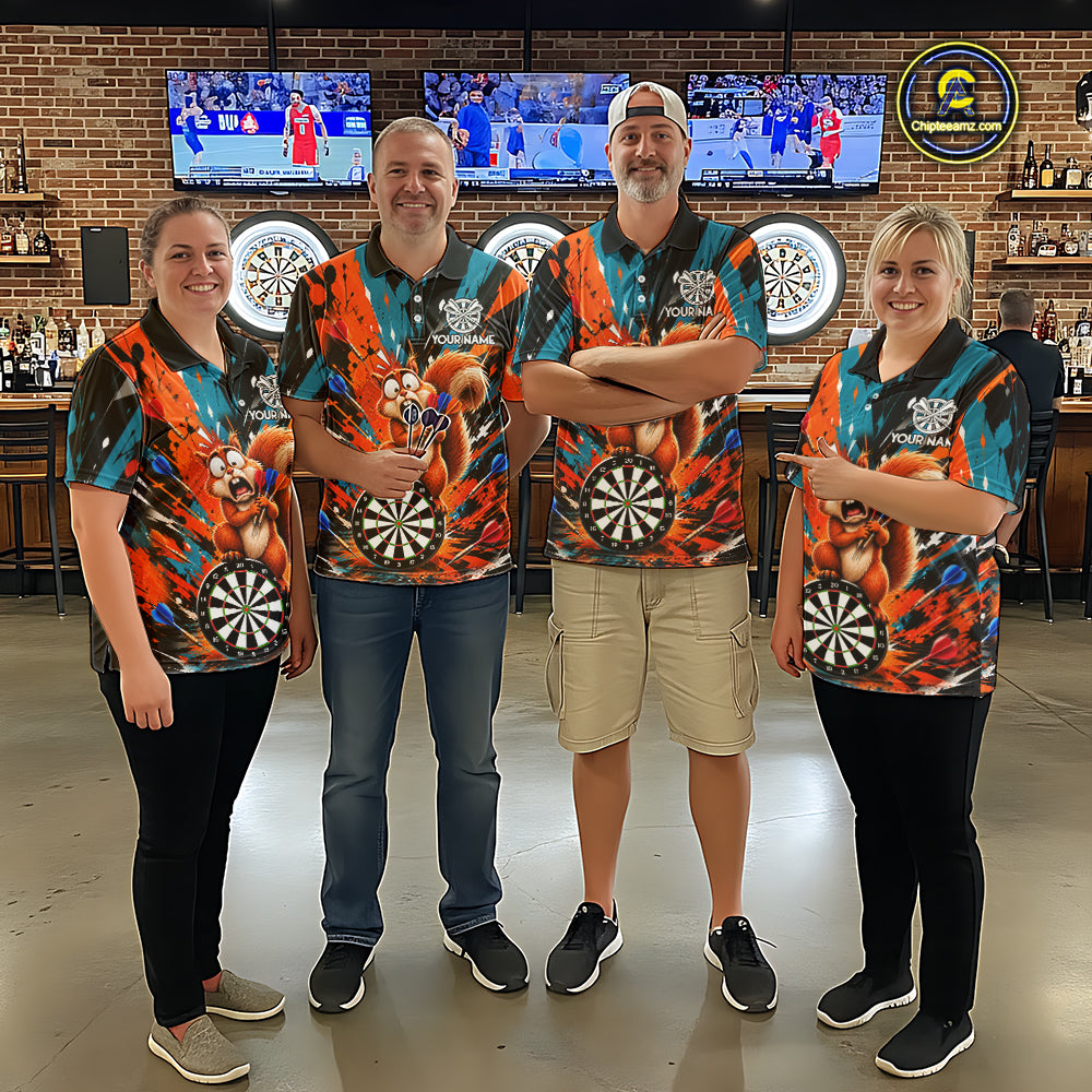 Orange And Turquoise Funny Squirrel Darts Shirts For Men Custom Darts Team Jersey Polo & 1/4 Zip TDM7970