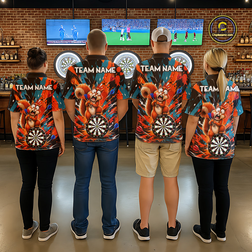 Orange And Turquoise Funny Squirrel Darts Shirts For Men Custom Darts Team Jersey Polo & 1/4 Zip TDM7970