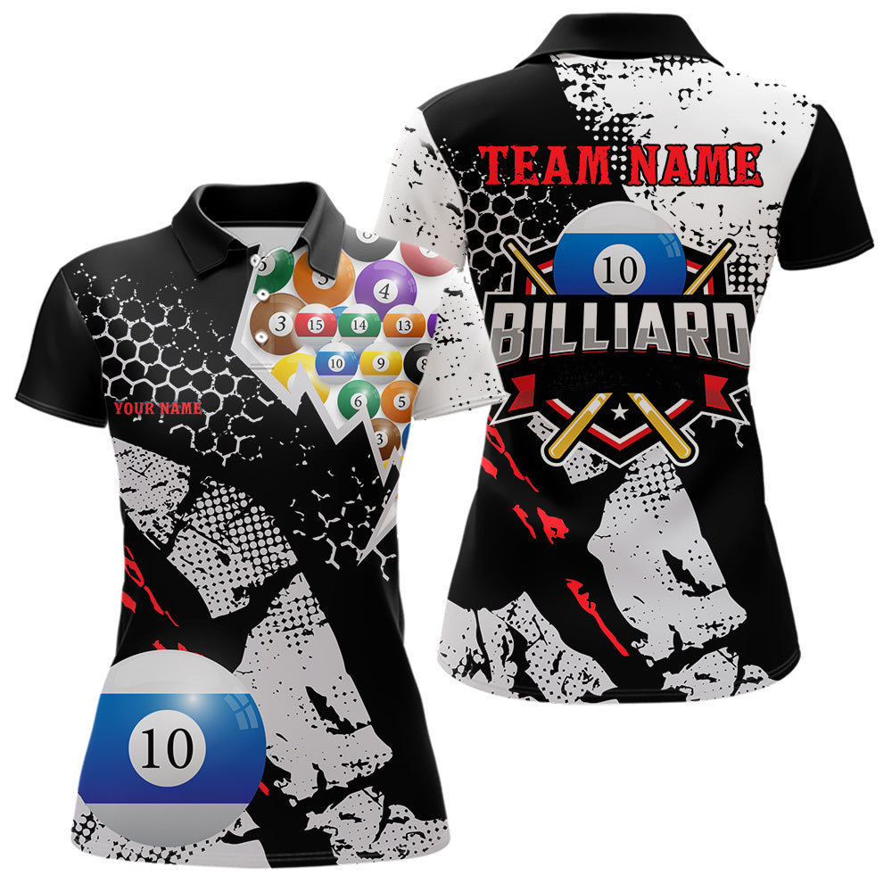 Personalized Grunge Style 10 Ball Billiard Shirts For Women Custom 10 Ball Pool Billiard Team Jerseys TDM3486