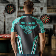 Load image into Gallery viewer, Turquoise Camo Dartboard Pulse Heartbeat Custom Men Dart Shirts, Funny Wings Cool Dart Team Jerseys TDM3618