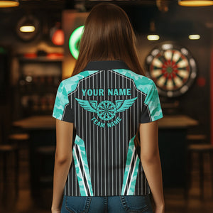 Turquoise Camo Dartboard Pulse Heartbeat Custom Women Dart Shirts, Funny Wings Cool Dart Team Jerseys TDM3618