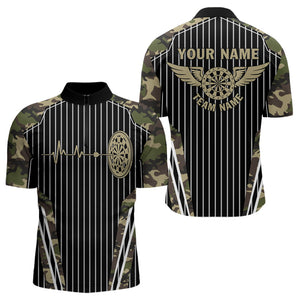 Green Camo Dartboard Pulse Heartbeat Custom Men Dart Shirts, Funny Wings Cool Dart Team Jerseys TDM3619