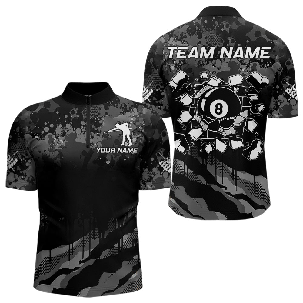 Personalized Grunge Camo Billiard Shirts For Men, Funny 8 Ball Pool Team Jersey Polo & 1/4 Zip TDM6155