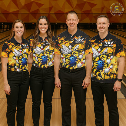 Funny Bee Custom Grunge Yellow Black Bowling Shirt For Men, Bowling Team Jersey Polo & 1/4 Zip TDM6162