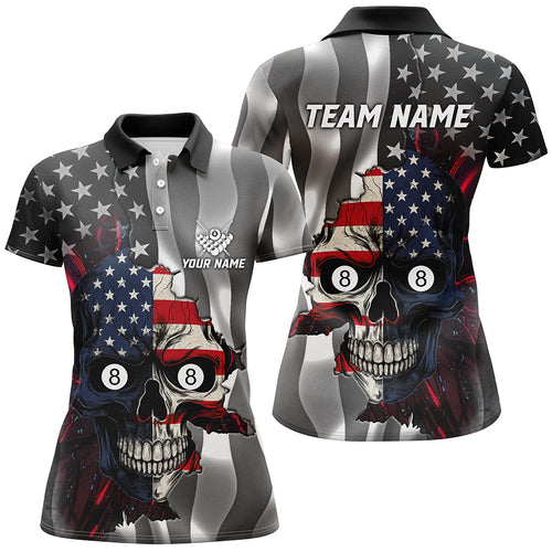 Personalized Billiard Skull American Flag Women Polo Shirts Custom Patriotic Billiard Jerseys Attire TDM1507