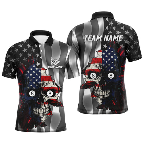 Personalized Billiard Skull American Flag Men Polo Shirts Custom Patriotic Billiard Jerseys Attire TDM1507