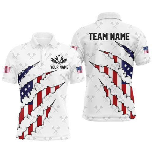 Personalized American Flag Darts Pattern Polo & Quarter-Zip Shirts For Men, Patriotic Darts Jerseys TDM1675