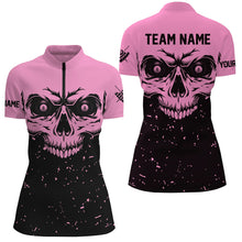 Load image into Gallery viewer, Custom Grunge Pink Black Skull Billiard Women Jerseys Shirts, 8 Ball Billiards Apparel Clothing  TDM1876