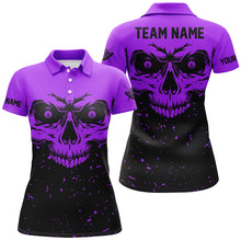 Load image into Gallery viewer, Custom Grunge Purple Black Skull Billiard Women Jerseys Shirts, 8 Ball Billiards Apparel Clothing TDM1877