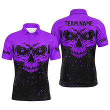 Load image into Gallery viewer, Custom Grunge Purple Black Skull Billiard Men Jerseys Shirts, 8 Ball Billiards Apparel Clothing TDM1877