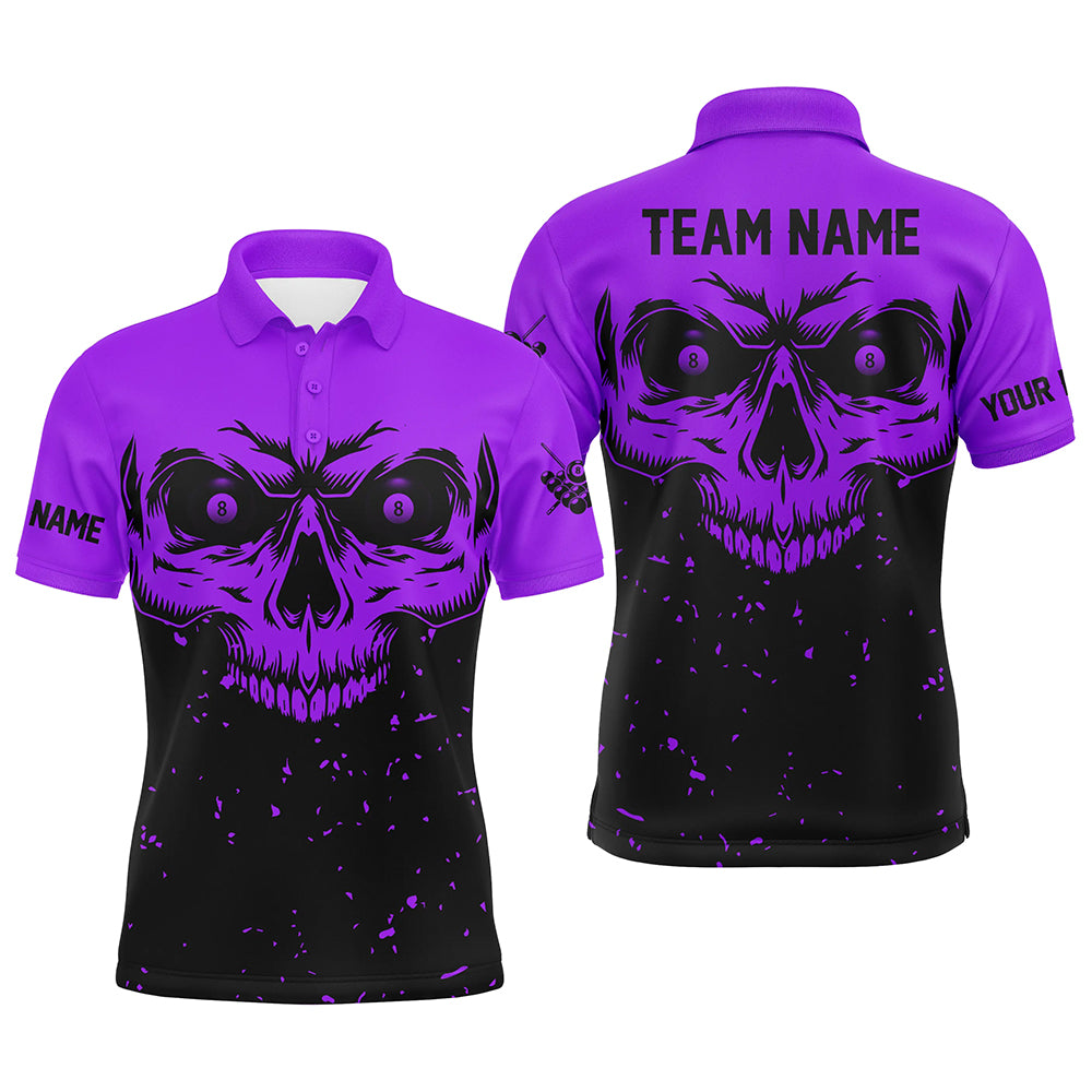 Custom Grunge Purple Black Skull Billiard Men Jerseys Shirts, 8 Ball Billiards Apparel Clothing TDM1877