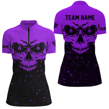 Load image into Gallery viewer, Custom Grunge Purple Black Skull Billiard Women Jerseys Shirts, 8 Ball Billiards Apparel Clothing TDM1877