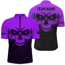 Load image into Gallery viewer, Custom Grunge Purple Black Skull Billiard Men Jerseys Shirts, 8 Ball Billiards Apparel Clothing TDM1877