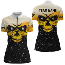 Load image into Gallery viewer, Custom Grunge Yellow Black Skull Billiard Women Jerseys Shirts, 8 Ball Billiards Apparel Clothing TDM1878