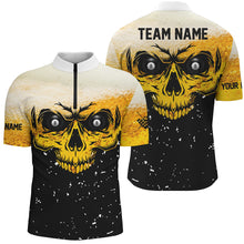 Load image into Gallery viewer, Custom Grunge Yellow Black Skull Billiard Men Jerseys Shirts, 8 Ball Billiards Apparel Clothing TDM1878