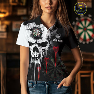 Personalized Grunge Skull Arrow Darts Shirt For Women Custom Darts Jersey Team Polo & 1/4 Zip |Red TDM4247
