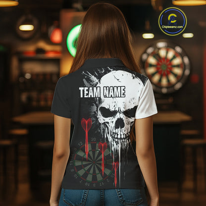 Personalized Grunge Skull Arrow Darts Shirt For Women Custom Darts Jersey Team Polo & 1/4 Zip |Red TDM4247