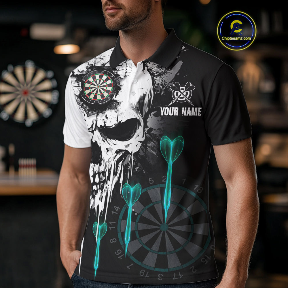 Personalized Grunge Skull Arrow Darts Shirt For Men, Darts Jersey Team Polo & 1/4 Zip |Turquoise TDM4248