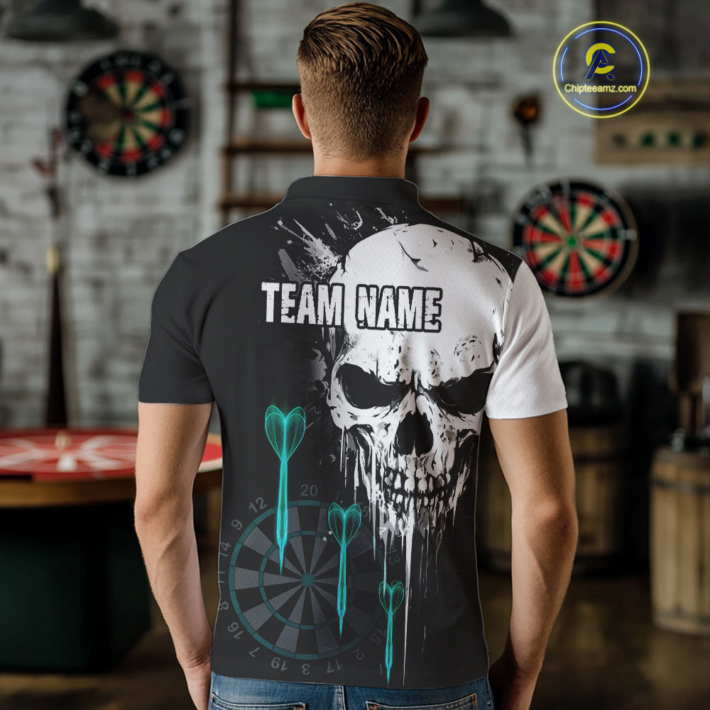 Personalized Grunge Skull Arrow Darts Shirt For Men, Darts Jersey Team Polo & 1/4 Zip |Turquoise TDM4248
