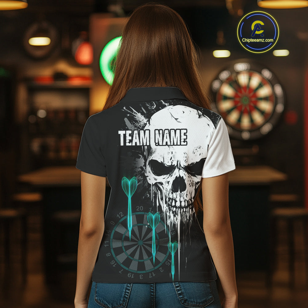 Personalized Grunge Skull Arrow Darts Shirt For Women, Darts Jersey Team Polo & 1/4 Zip |Turquoise TDM4248