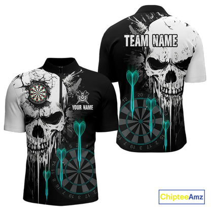 Personalized Grunge Skull Arrow Darts Shirt For Men, Darts Jersey Team Polo & 1/4 Zip |Turquoise TDM4248