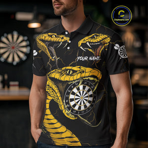 Personalized Black Yellow Cobra Snake Darts Shirt For Men, Darts Team Jerseys Polo & 1/4 Zip TDM4249