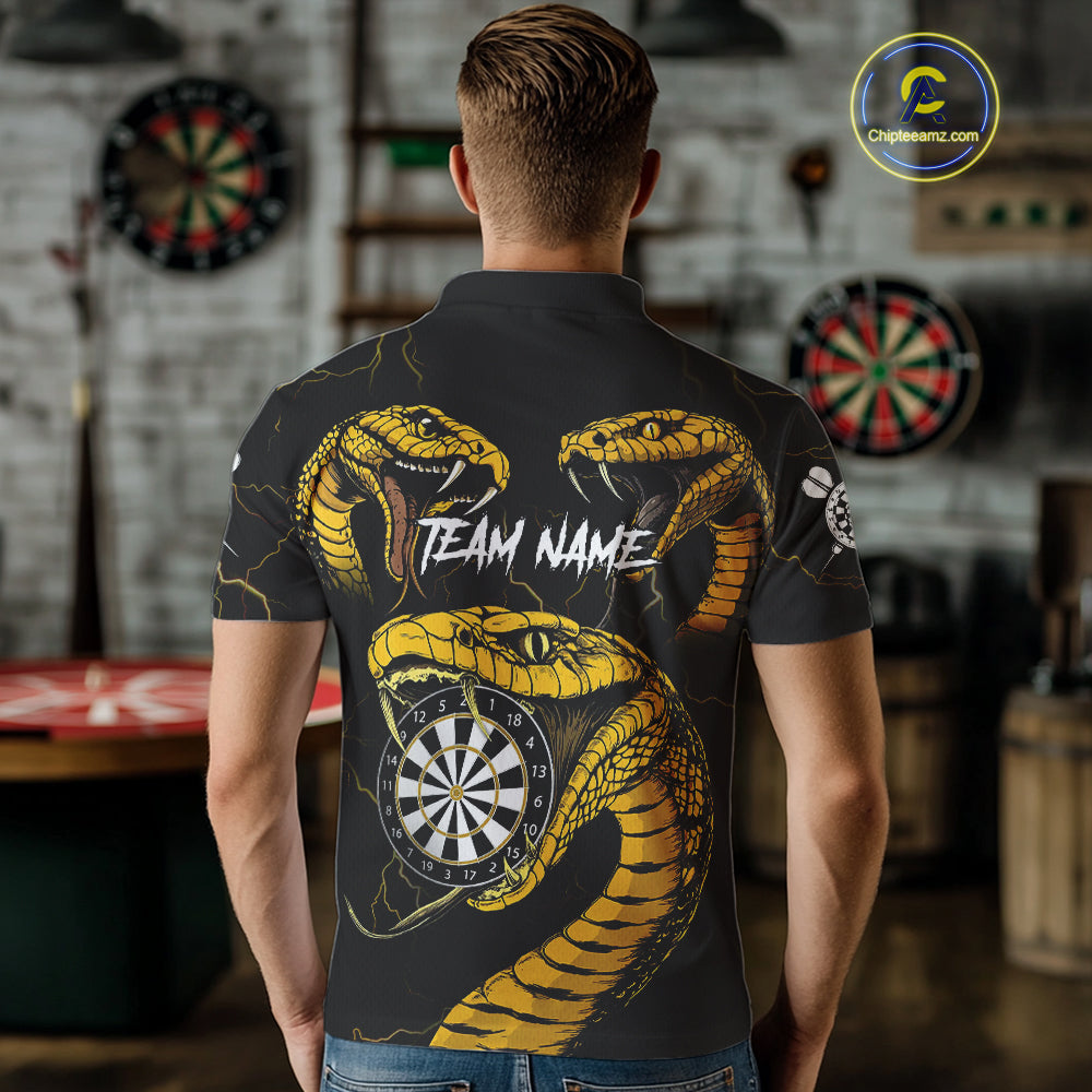 Personalized Black Yellow Cobra Snake Darts Shirt For Men, Darts Team Jerseys Polo & 1/4 Zip TDM4249