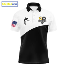 Load image into Gallery viewer, Personalized 8 ball and 9 ball billiard tournament polo shirt for men, custom pool team jersey for competitions.