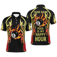 Load image into Gallery viewer, Pool Is My Happy Hour Billiard Shirts For Men, 8 Ball Fire Flame Custom Black Billiard Jerseys TDM2087