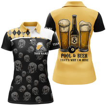 Load image into Gallery viewer, Pool &amp; Beer That&#39;s Why I&#39;m Here Custom Women Billiard Shirts, Yellow Black Drinking Billiard Jerseys TDM2092