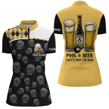 Load image into Gallery viewer, Pool &amp; Beer That&#39;s Why I&#39;m Here Custom Women Billiard Shirts, Yellow Black Drinking Billiard Jerseys TDM2092