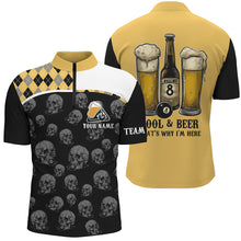 Load image into Gallery viewer, Pool &amp; Beer That&#39;s Why I&#39;m Here Custom Men Billiard Shirts, Yellow Black Drinking Billiard Jerseys TDM2092