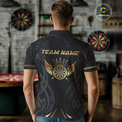 Black And Gold Dartboard Crown Wings Custom Darts Shirt For Men, Darts Team Jerseys Polo & 1/4 Zip TDM4420