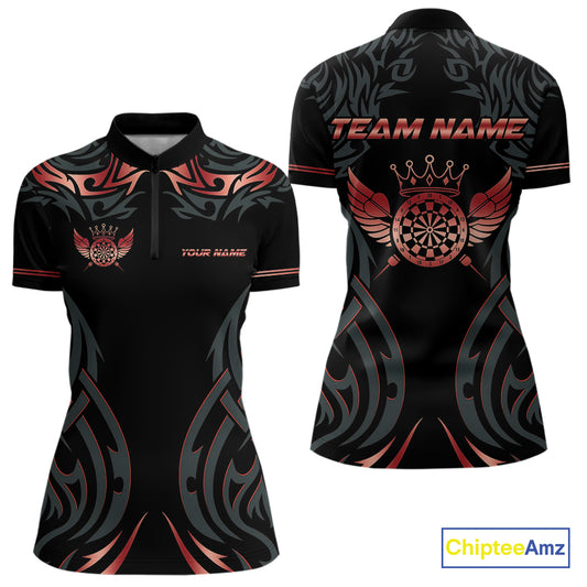 Black And Red Dartboard Crown Wings Custom Darts Shirt For Women, Darts Team Jerseys Polo & 1/4 Zip TDM4421