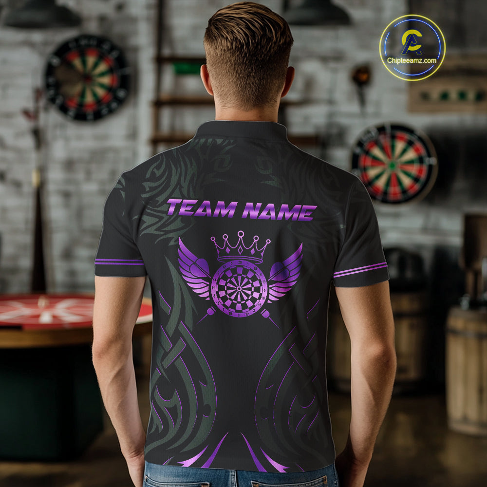 Black And Purple Dartboard Crown Wings Custom Darts Shirt For Men, Dart Team Jersey Polo & 1/4 Zip TDM4422