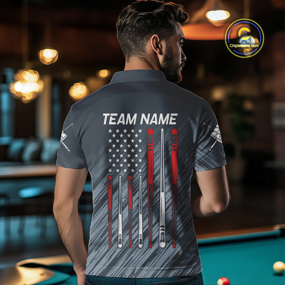 Personalized Billiard US Flag 9 Ball Pool Shirt For Men, Billiard Team Jersey Polo & 1/4 Zip TDM4426