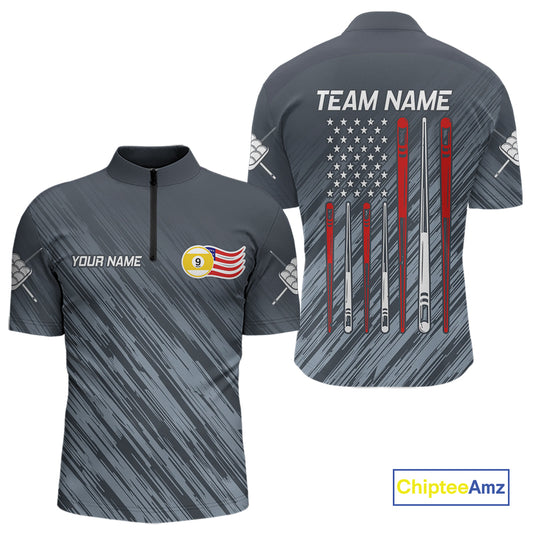 Personalized Billiard US Flag 9 Ball Pool Shirt For Men, Billiard Team Jersey Polo & 1/4 Zip TDM4426